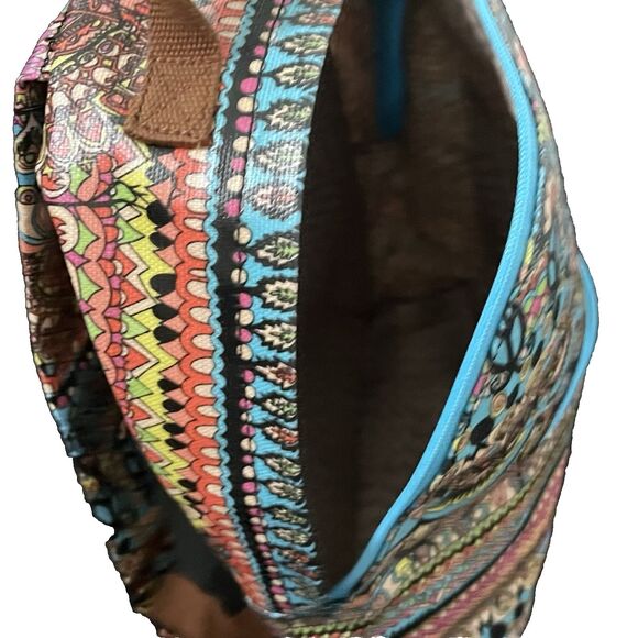 Sakroots Rockaway Backpack Aqua One World Peace Print Coated Canvas Boho Bag - Picture 7 of 16